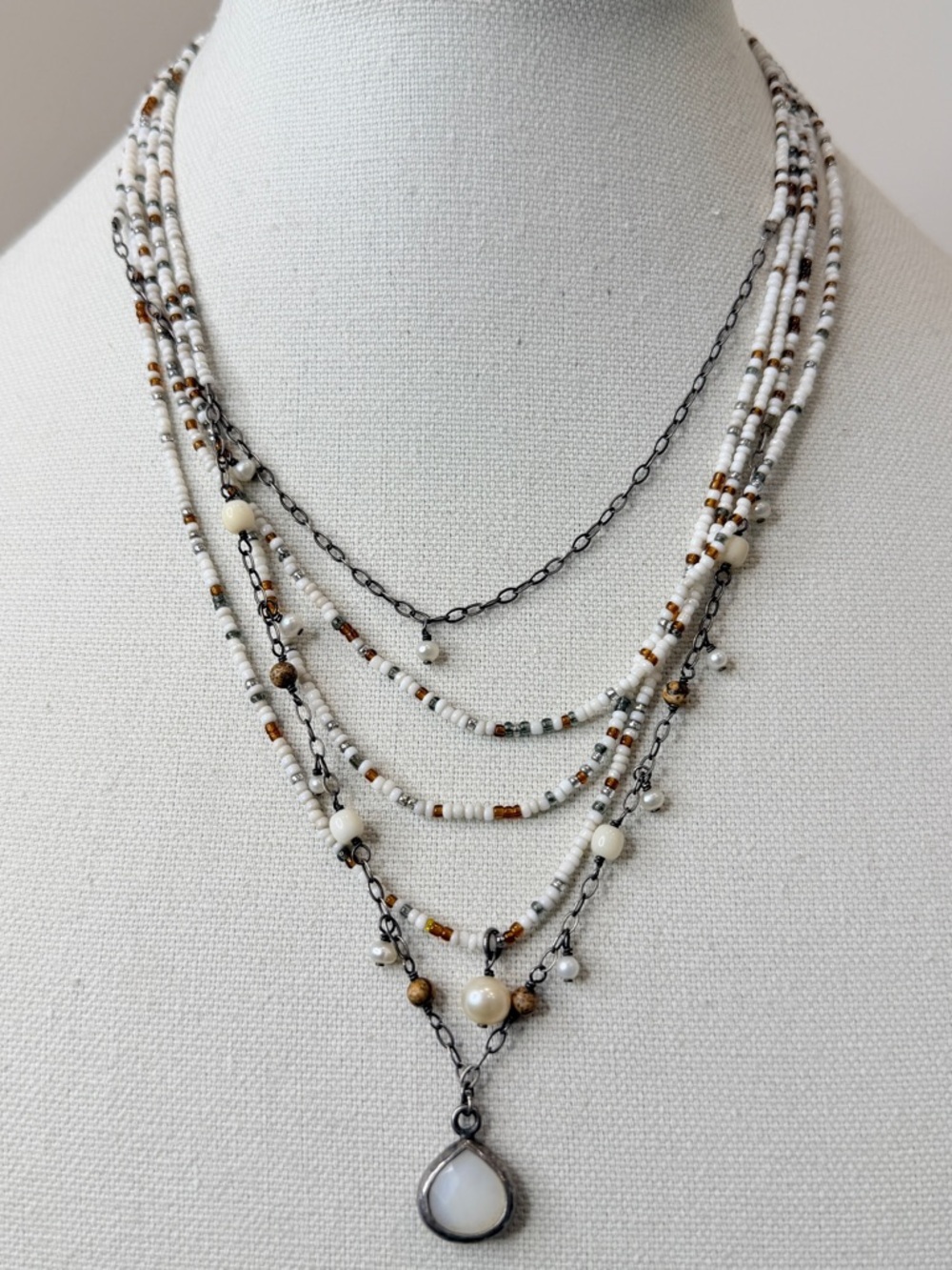 Silpada Vintage HTF Sterling Silver, Pearl, Jasper, Bamboo & MOP Necklace N1673